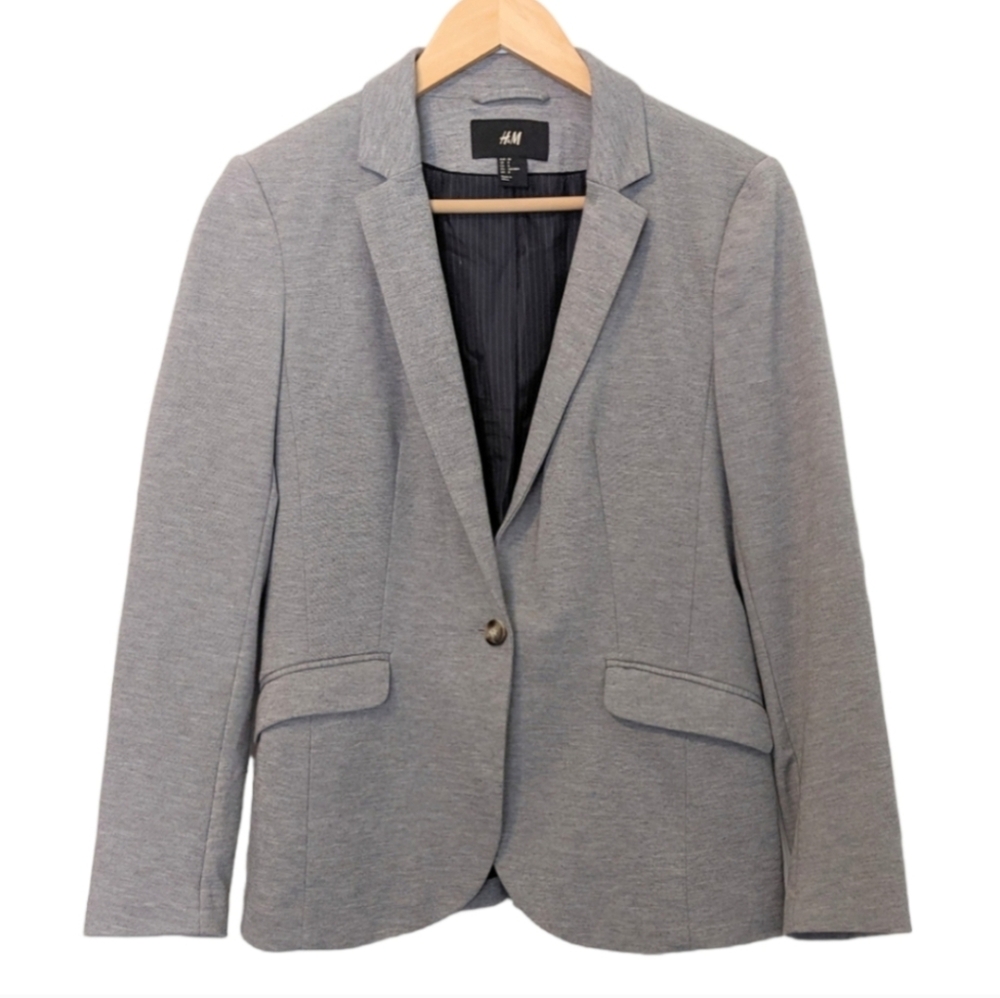 H&M Light Gray Stretch Fitted Suit Blazer Size 8 \ 6